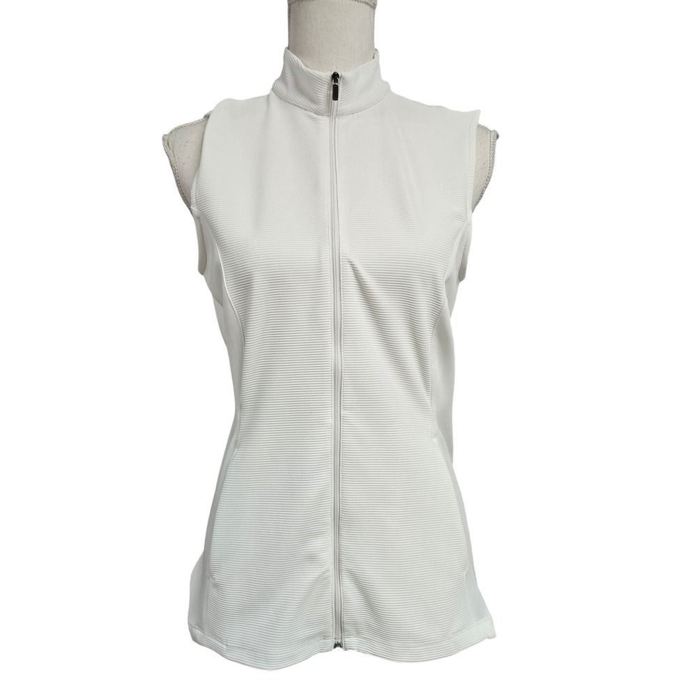 Greg Norman Full Zip Golf Vest Sleeveless Textured Mock Neck White Women's‎ Sz S